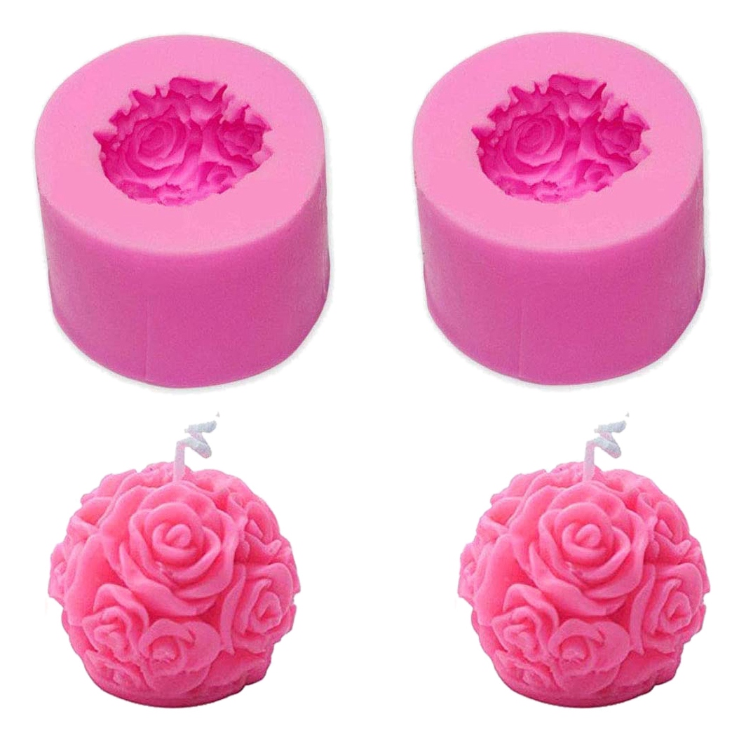 2 Pack 3D Rose Ball Candle Mold Soap Mold, Silicone Mold for DIY